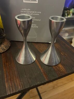 Umbra Silver Pair Modern Hourglass Candleholders